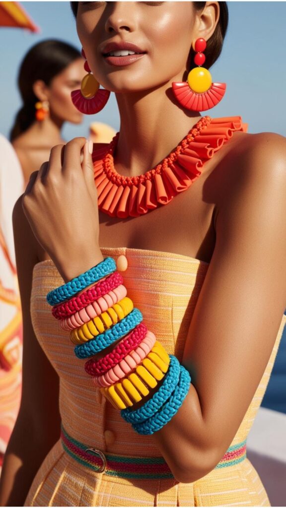 Elevate summer style: Add a touch of glamour with statement jewelry like bold earrings and colorful bracelets.