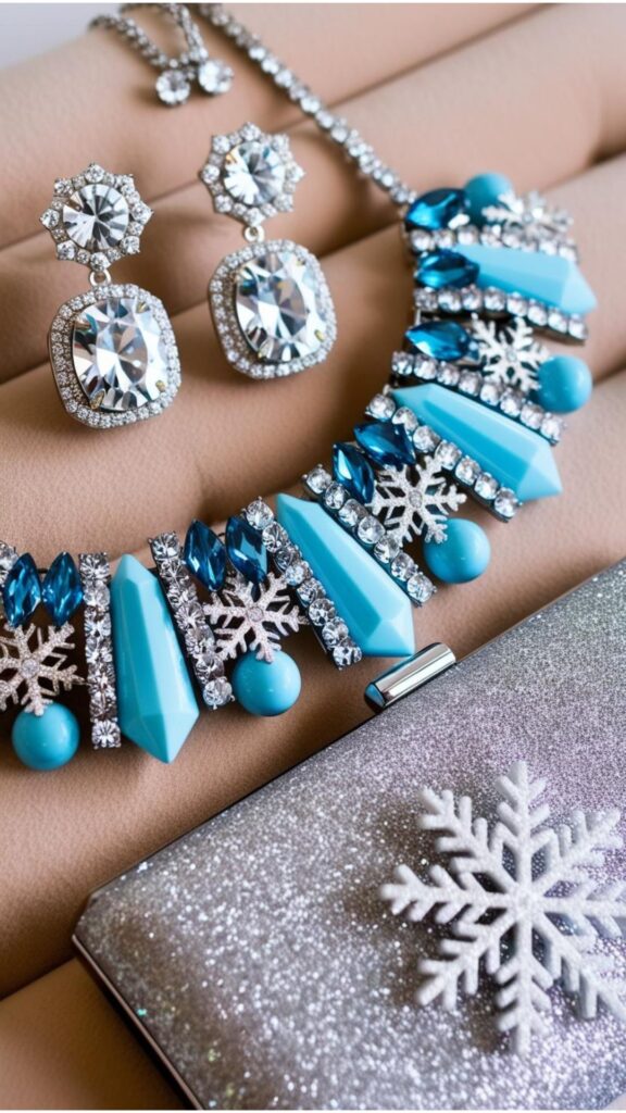 Sparkly earrings, a statement necklace, or glittery clutch: festive winter birthday accessories.