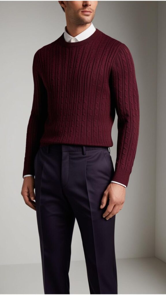 Tailored trousers for men paired with a stylish sweater for a sophisticated look.