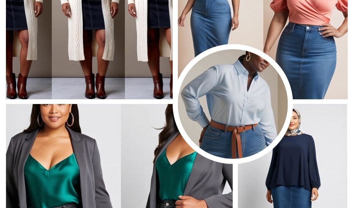 10 Stunning Long Denim Skirt Outfit for Plus Size Ideas