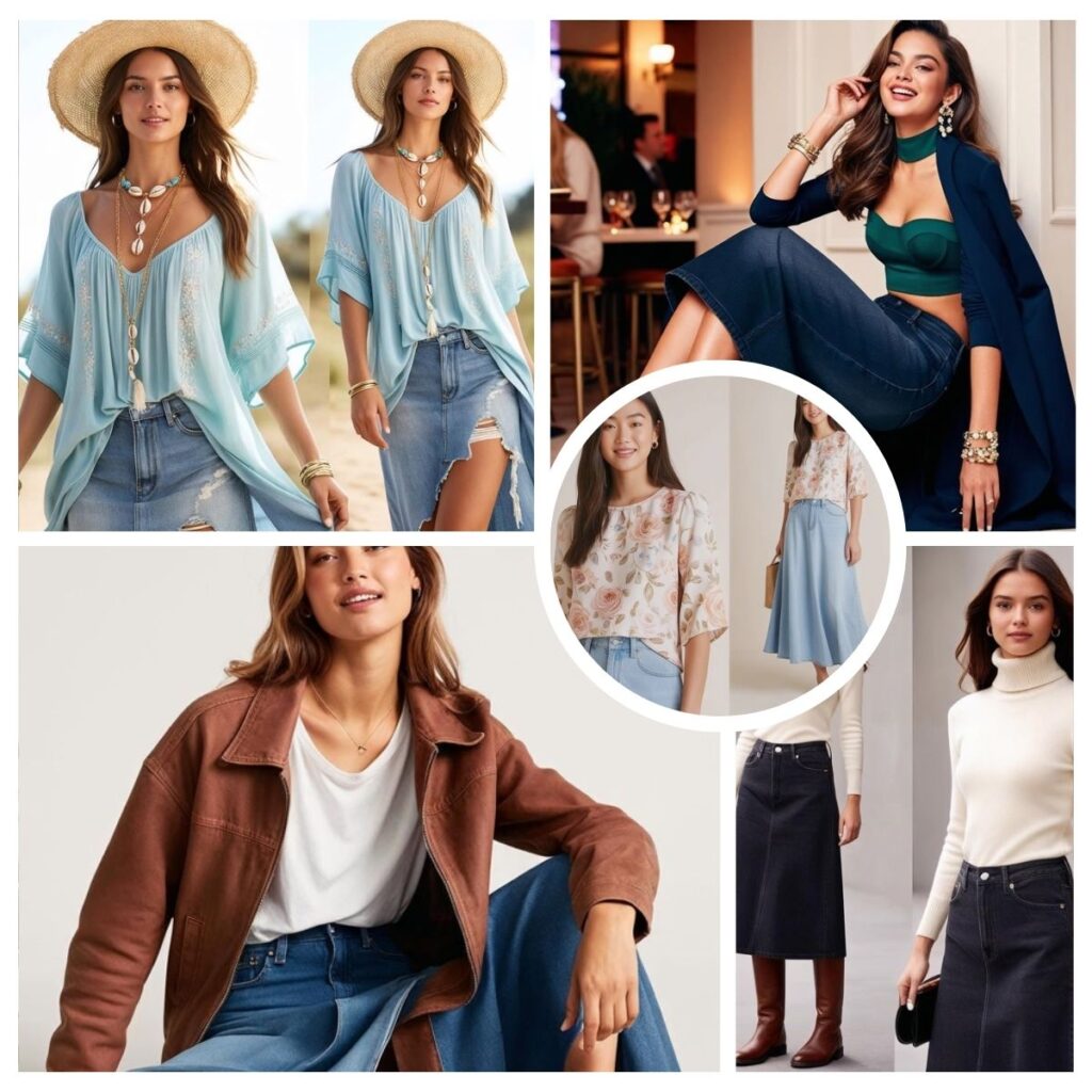 Long Denim Skirt Outfit Ideas