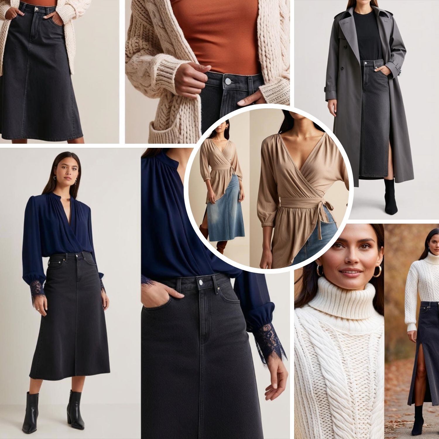 long denim skirt outfit with boots ideas