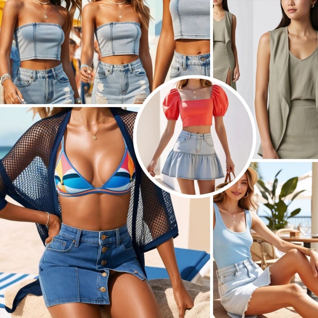 long denim skirt outfit for summer ideas