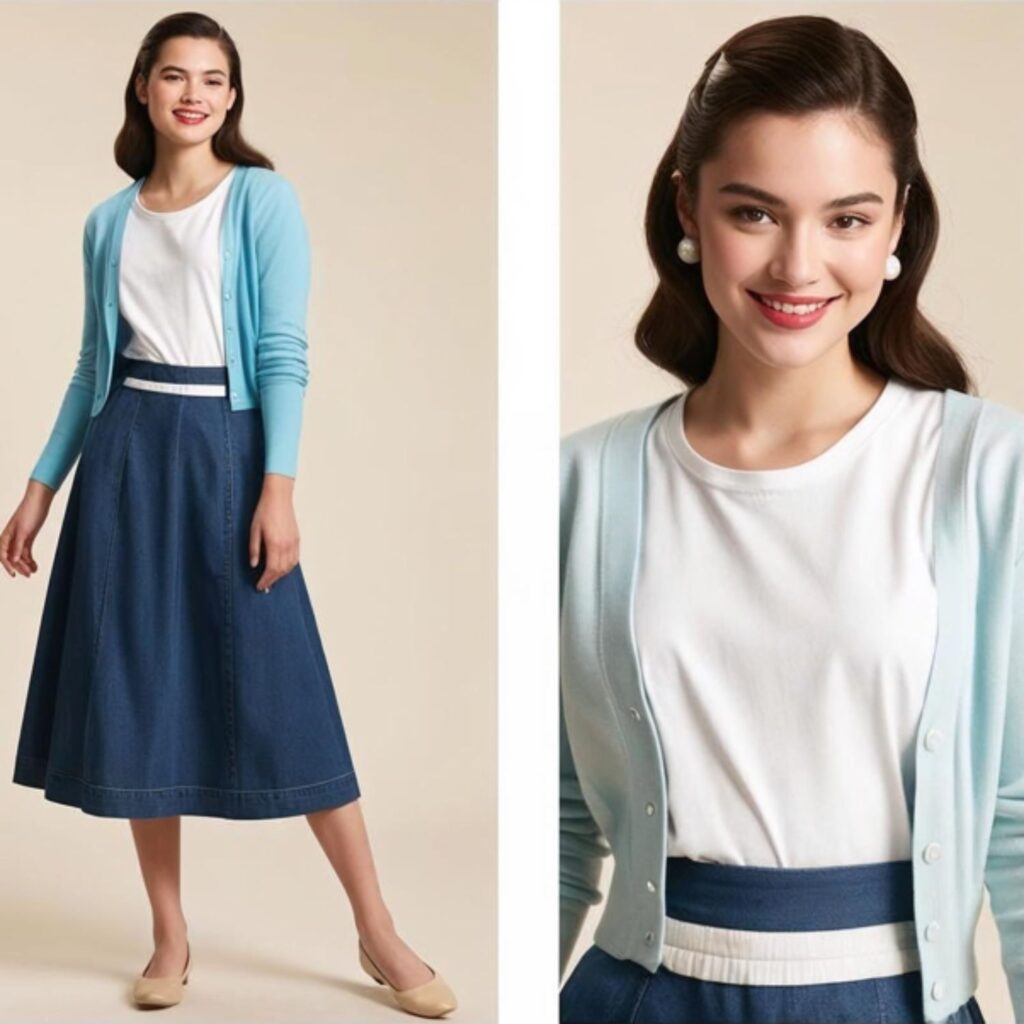 Long denim skirt outfit ideas